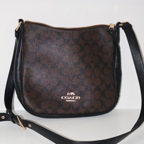 Coach Handbags - Coach Ellie Dark Brown Black Signature Canvas Crossbody Shoulder Bag